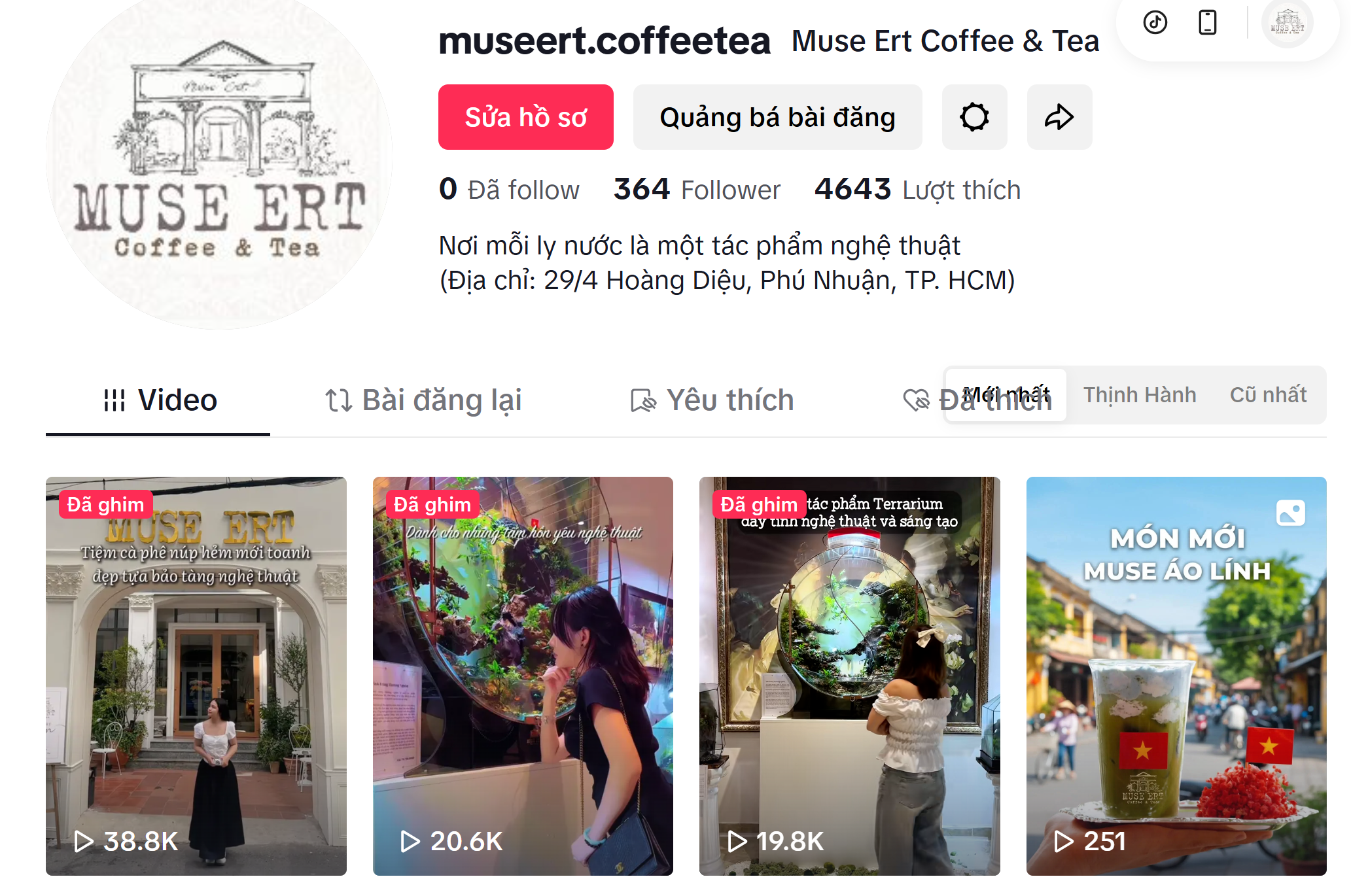 Trang Tiktok của Muse Ert Coffee & Tea