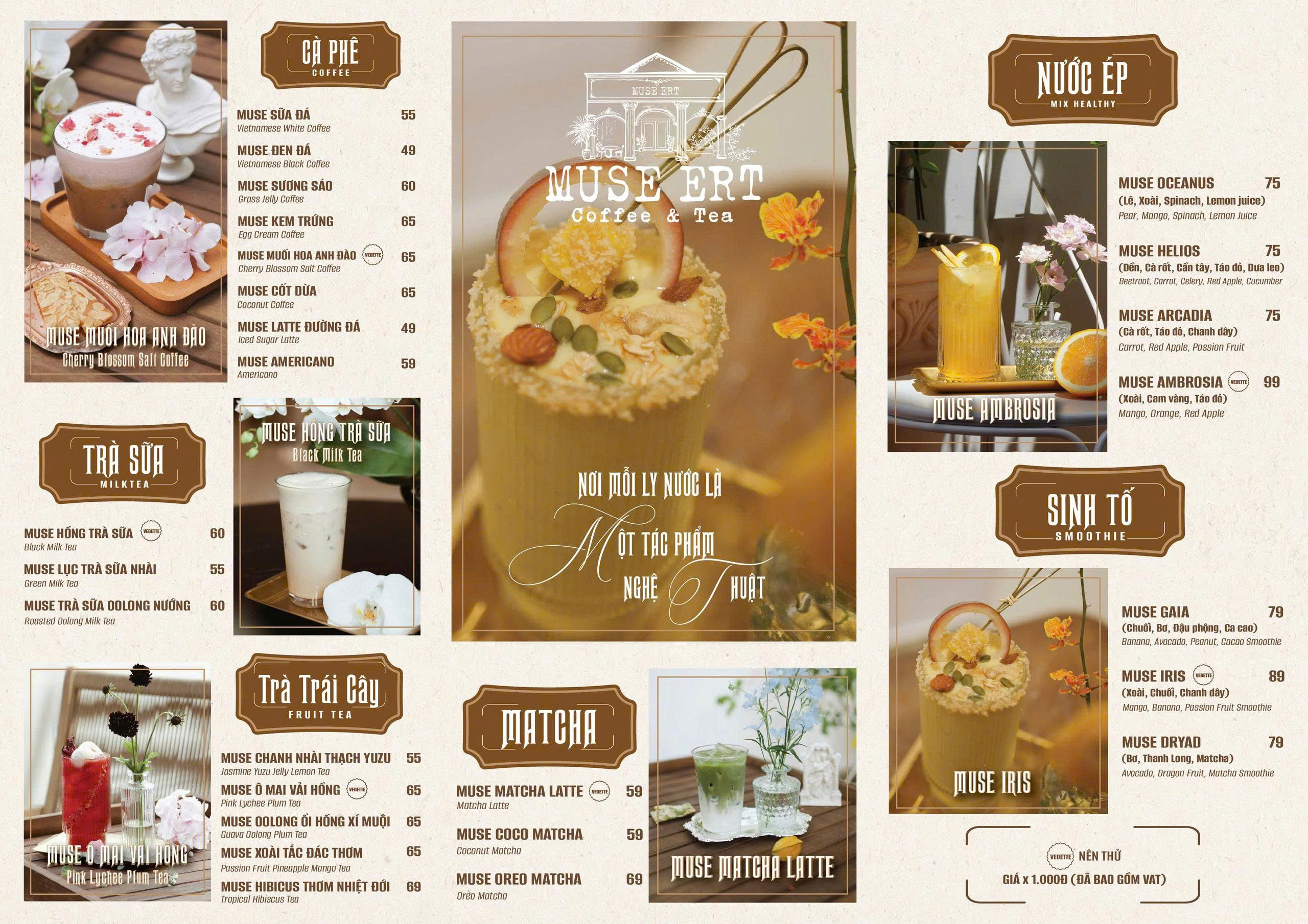 Menu đồ uống tại Muse Ert Coffee & Tea (Cập nhật tháng 8/2025)